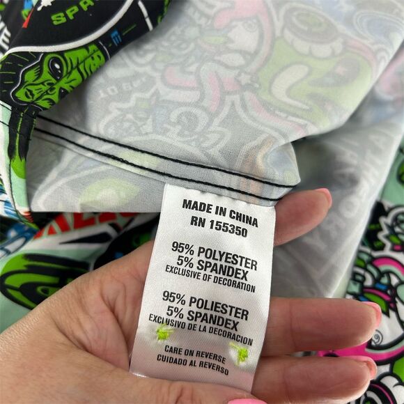 Men's 3XL Alien Graphic Print Short Sleeve Stretch Button-Down Shirt Multicolor - Picture 7 of 9